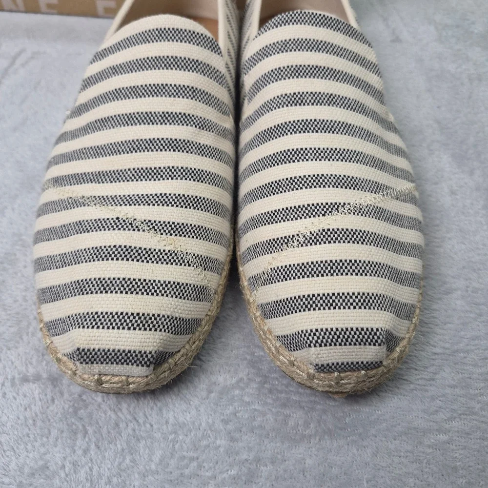 TOMS Alpargata Espadrille Black White Striped Canvas Slip On Shoes Women 10